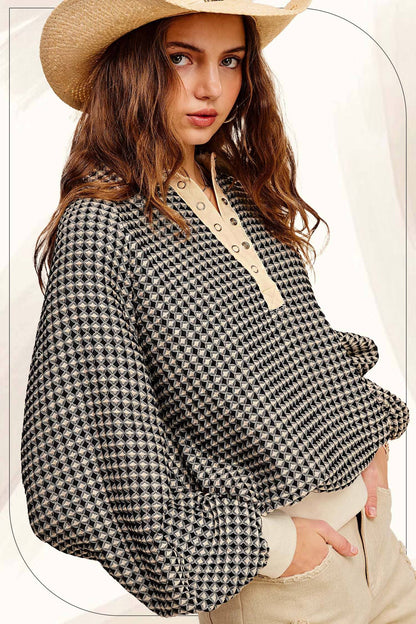 La Miel - Textured Snap Button Top