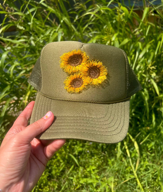 THE LATTIMORE CLAIM - Embroidered Fluffy Sunflower Brown & Tan Otto Hat