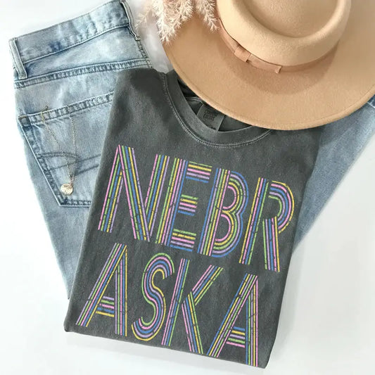 Nebraska Retro Distressed Lines Tee