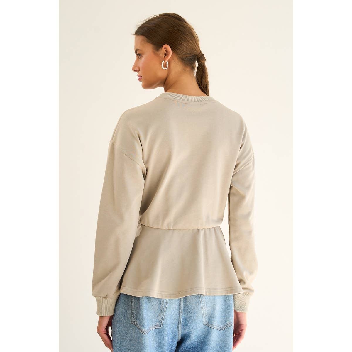 The GREii - French Terry Peplum Belted Sweatshirt
