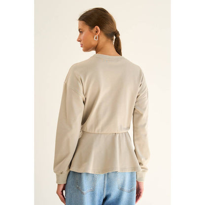 The GREii - French Terry Peplum Belted Sweatshirt