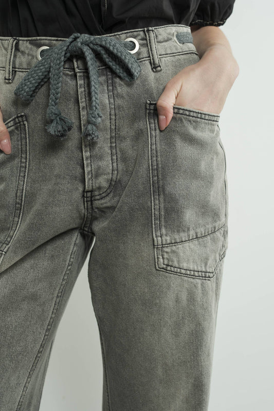 Aaron & Amber BARREL DENIM PANTS WITH EYELET WAIST