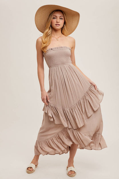 BOHO RUFFLE MIDI DRESS