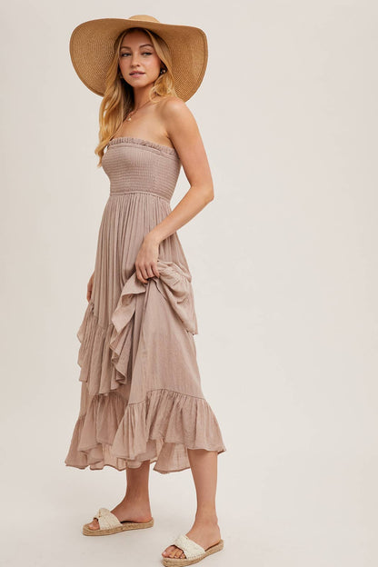 BOHO RUFFLE MIDI DRESS