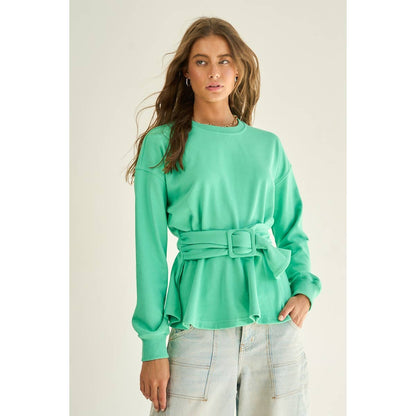 The GREii - French Terry Peplum Belted Sweatshirt