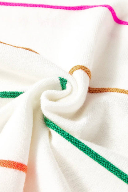 White Striped Half Sleeve Sweater