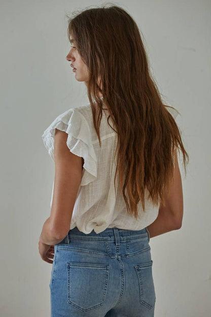 By Together - L6502 | Cotton Linen Ruffle Top