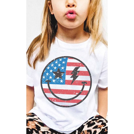 Retro American Smiley Face Patriotic 4th Kids Graphic Tee