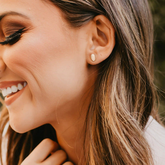 Barberry & Lace Handmade Jewelry - Oval Stud Earrings | 14k Gold Fill & Sterling Silver