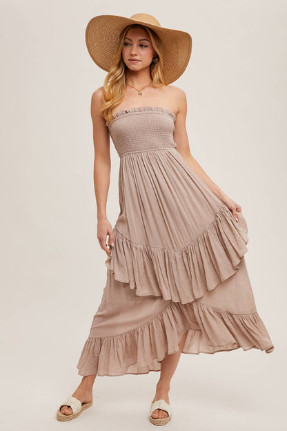 BOHO RUFFLE MIDI DRESS
