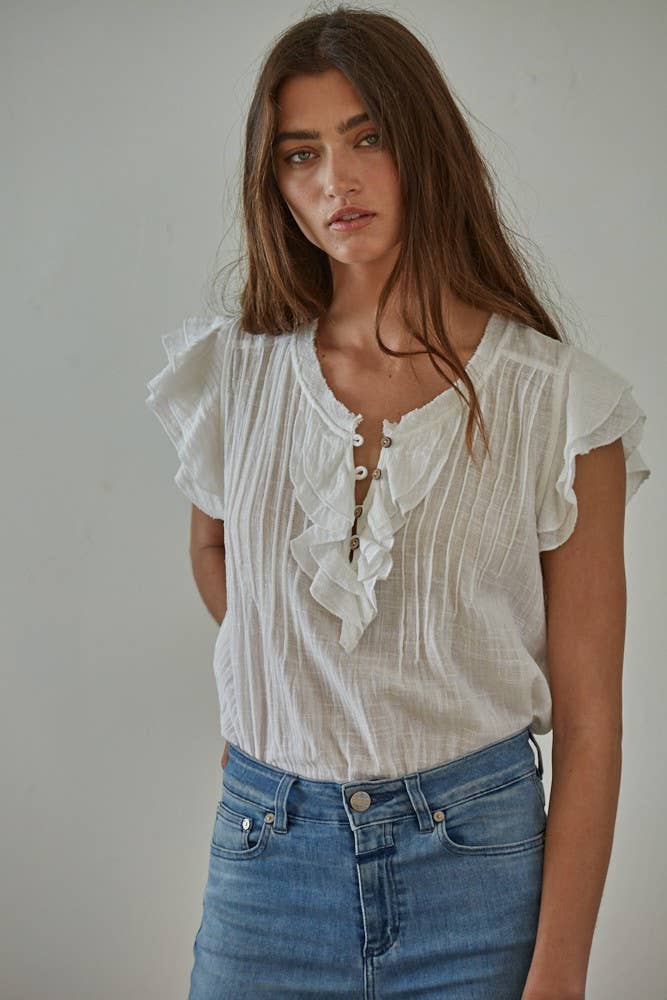 By Together - L6502 | Cotton Linen Ruffle Top