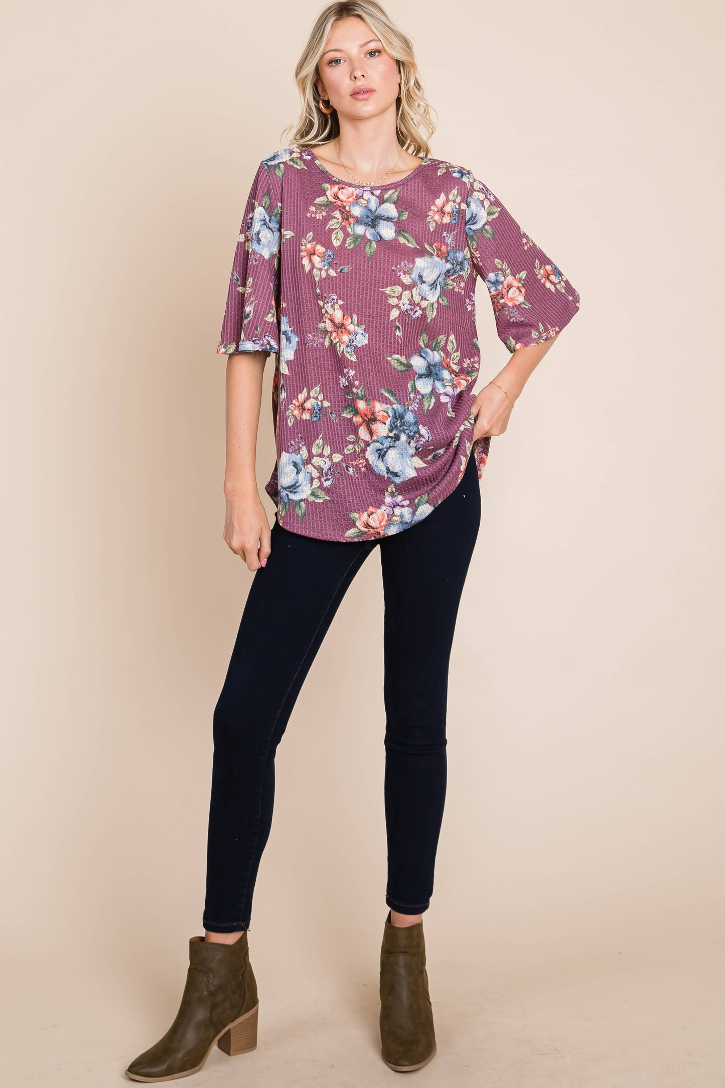 BOMBOM - FLORAL WAFFLE KNIT
