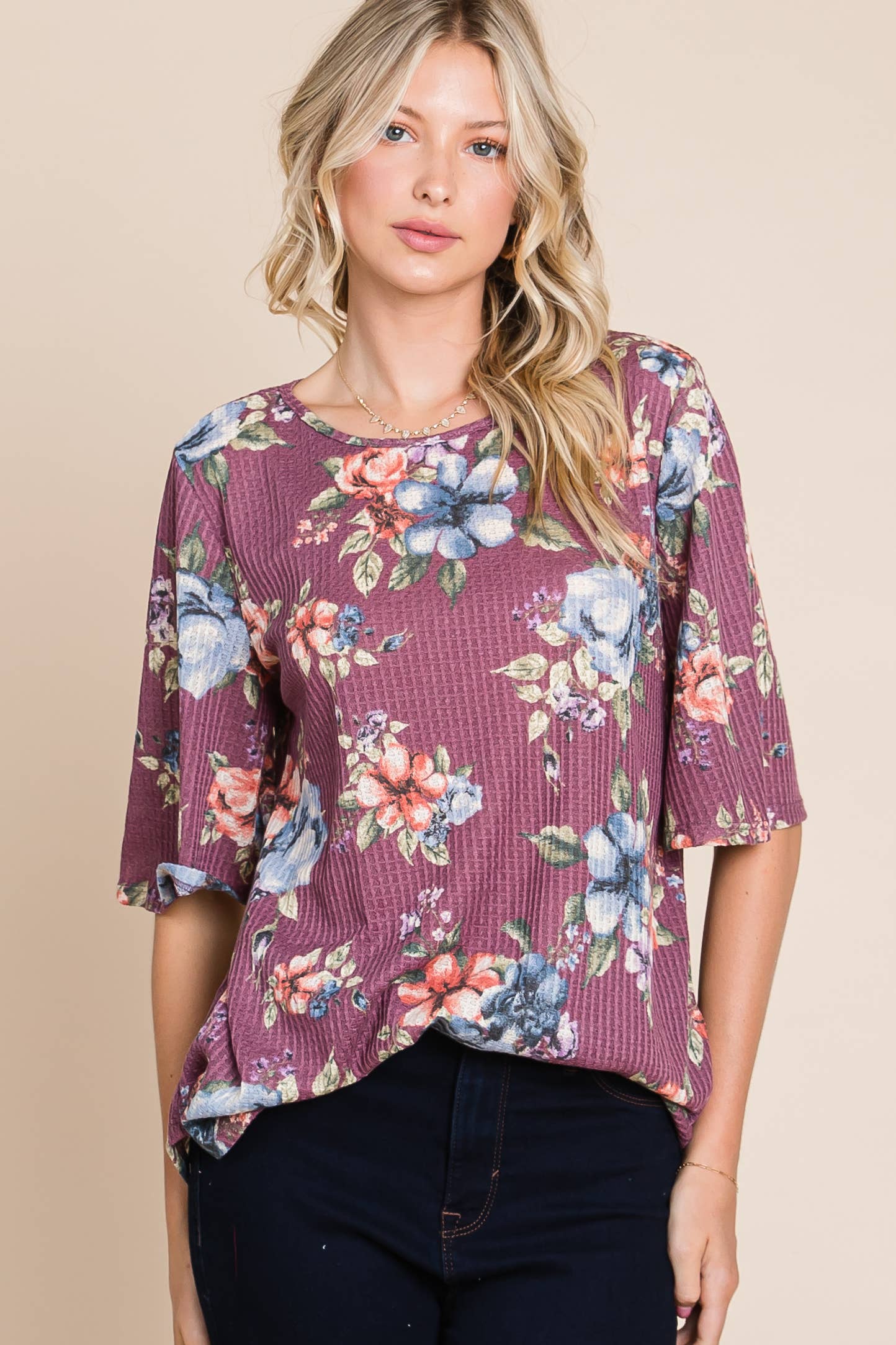 BOMBOM - FLORAL WAFFLE KNIT