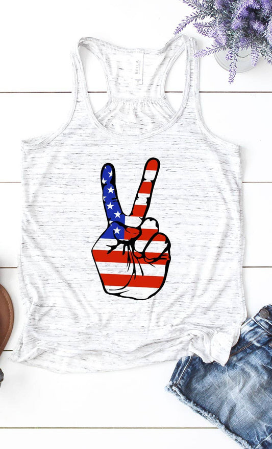 American Flag Peace Sign Hand Patriotic July Flowy Tank Top