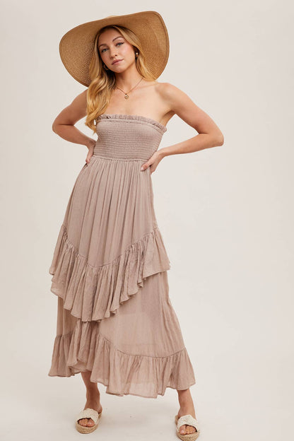 BOHO RUFFLE MIDI DRESS