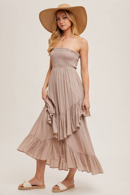BOHO RUFFLE MIDI DRESS