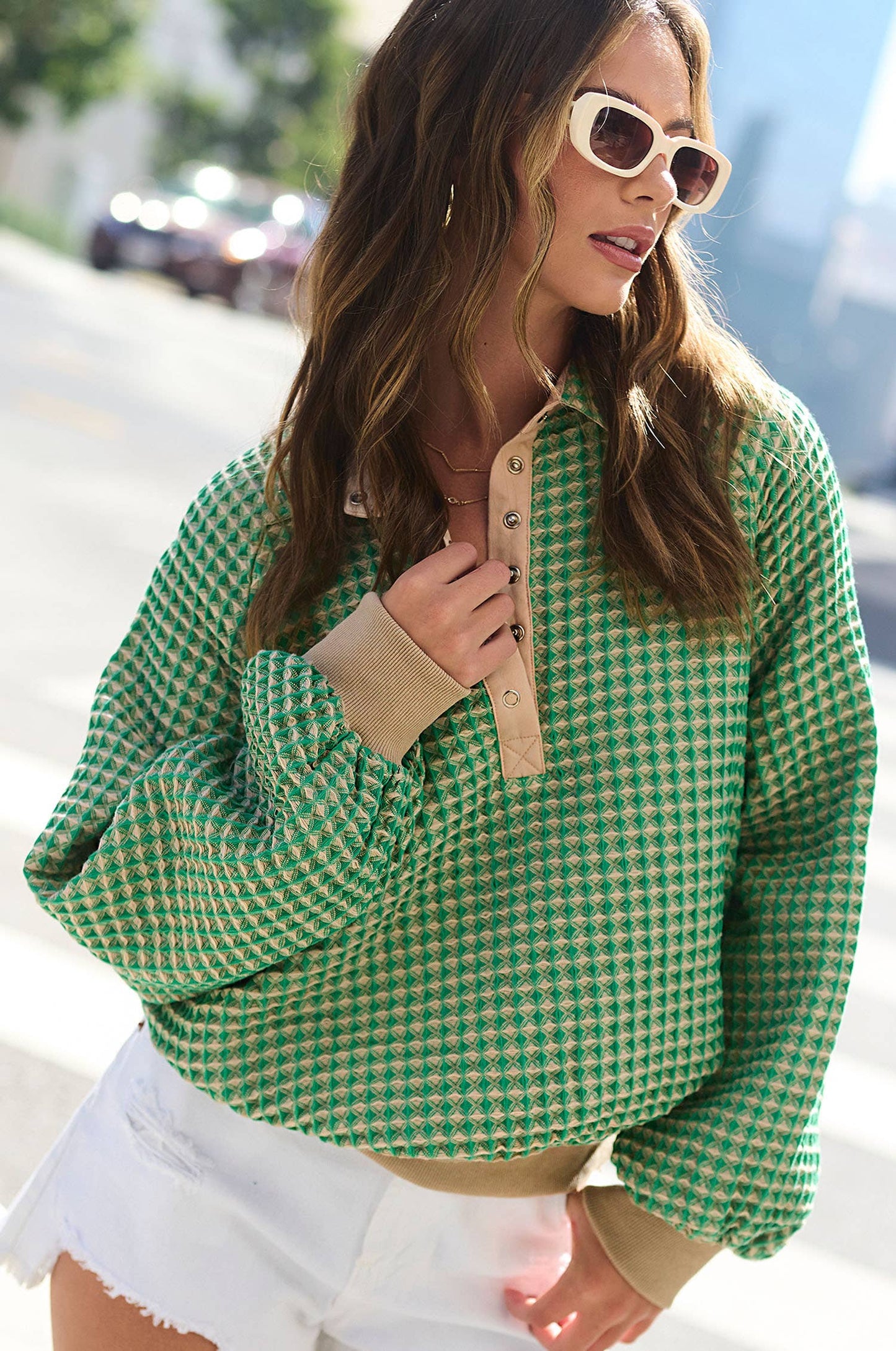 La Miel - Textured Snap Button Top