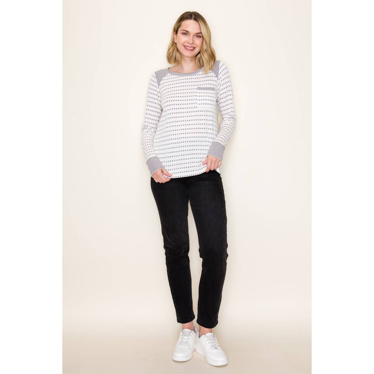 STACCATO - DOTTED STRIPE CREW NECK TOP