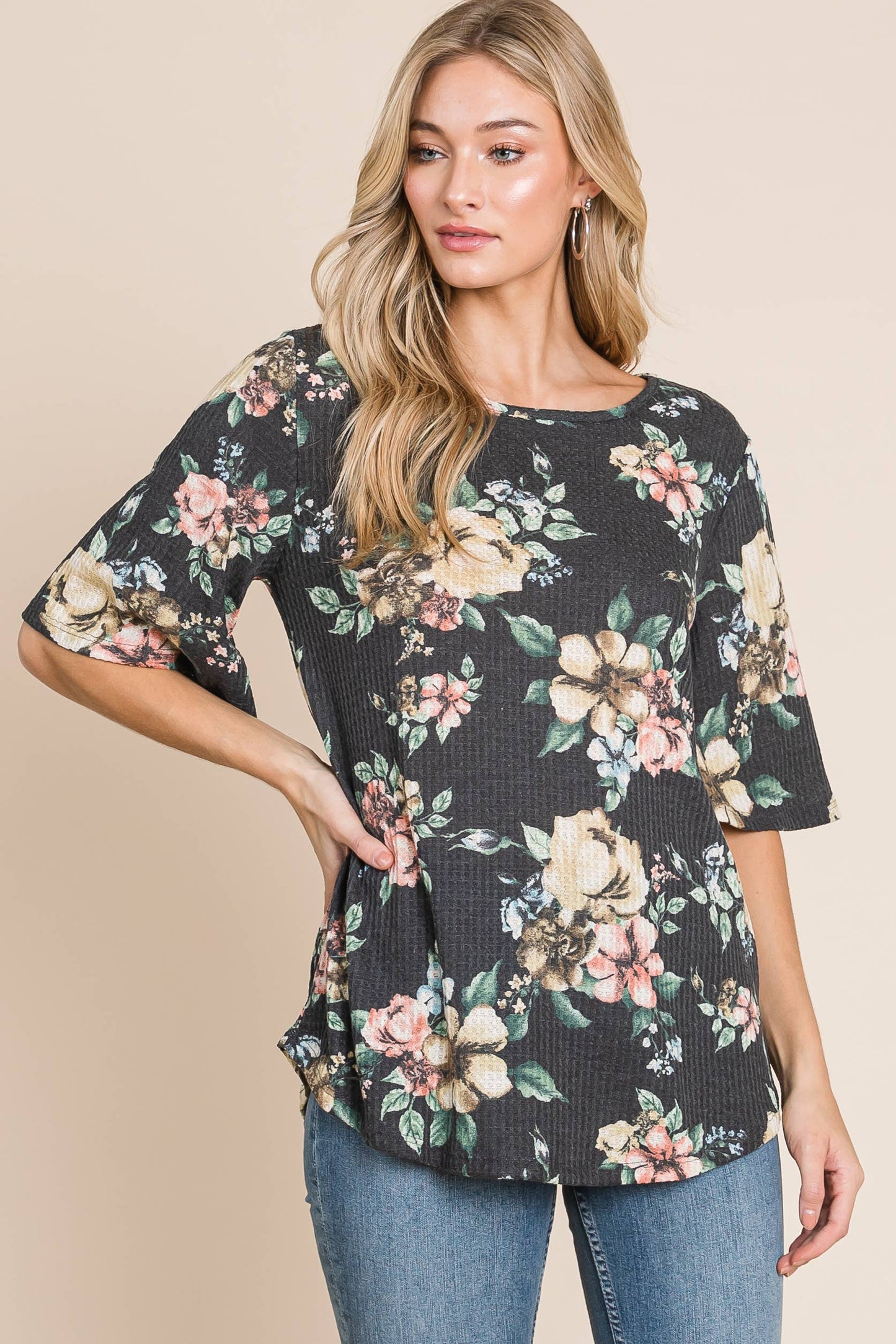 BOMBOM - FLORAL WAFFLE KNIT