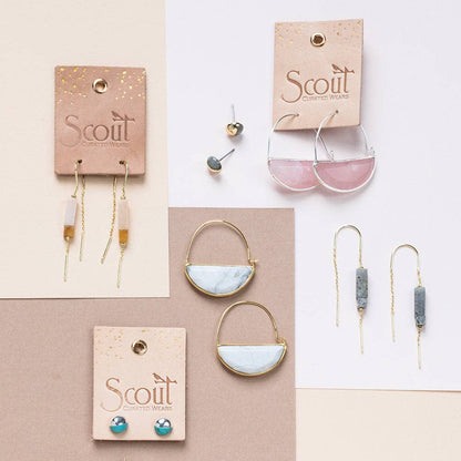 Scout Curated Wears - Rectangle Stone Earring - Rose Quartz/Amber/Gold