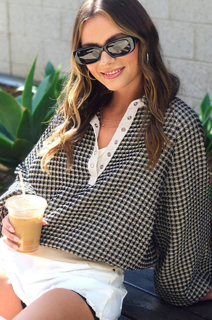 La Miel - Textured Snap Button Top