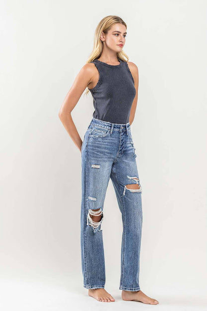 FLYING MONKEY - HIGH RISE DISTRESSED STRAIGHT JEANS