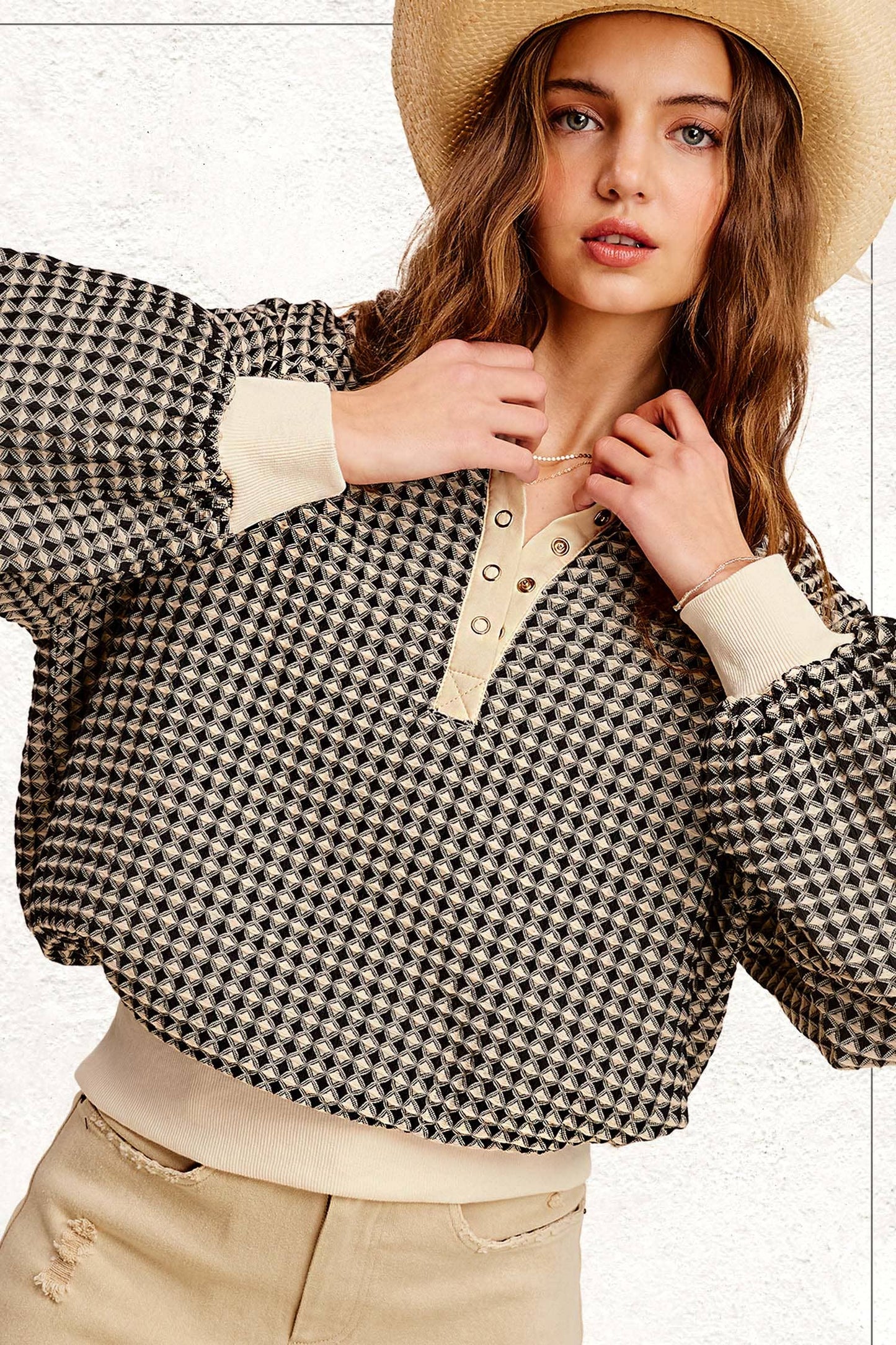 La Miel - Textured Snap Button Top