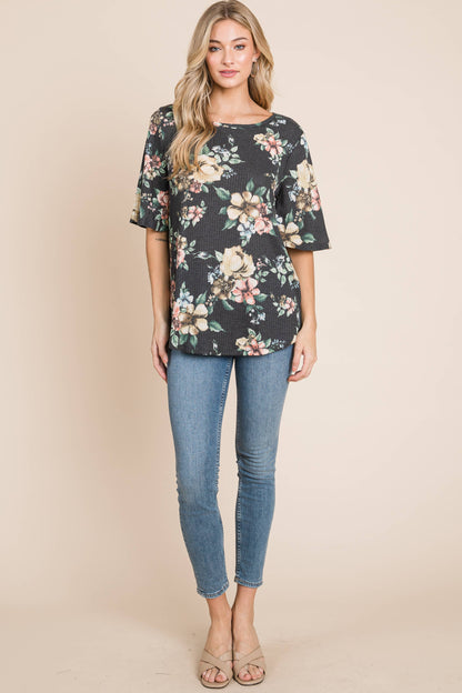 BOMBOM - FLORAL WAFFLE KNIT