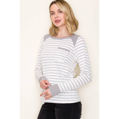 STACCATO - DOTTED STRIPE CREW NECK TOP
