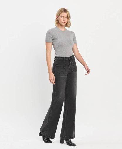 VERVET by FLYING MONKEY - HIGH RISE WIDE TROUSER JEANS