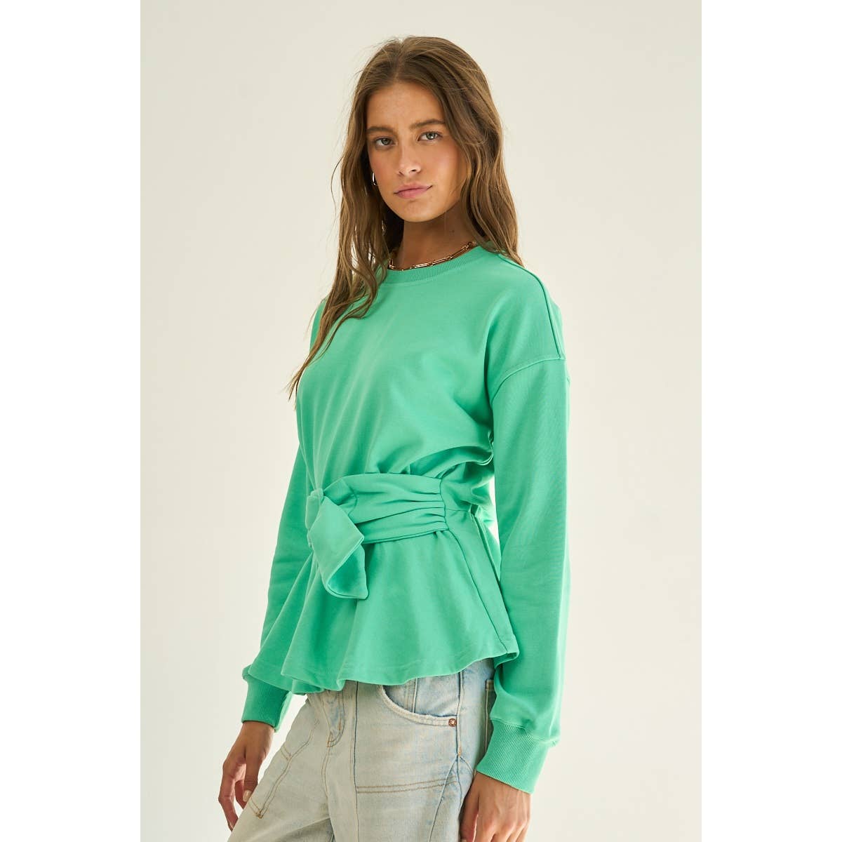 The GREii - French Terry Peplum Belted Sweatshirt