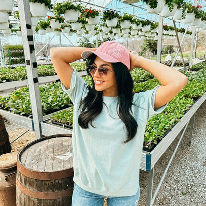 Pink Floral Smiley Ponytail Hat
