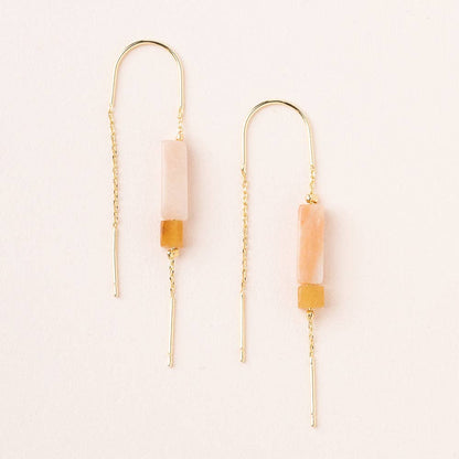 Scout Curated Wears - Rectangle Stone Earring - Rose Quartz/Amber/Gold