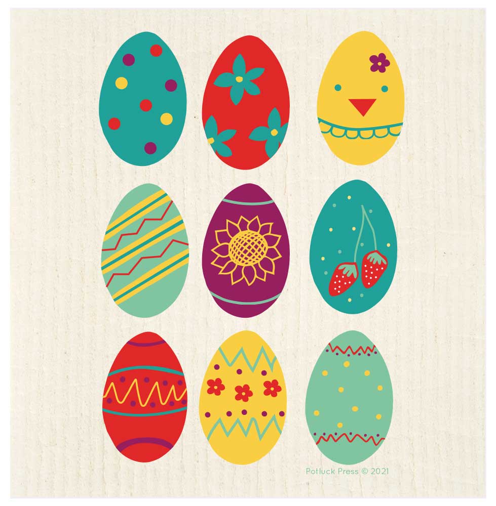 Potluck Press - Colorful Easter Egg Grid Swedish Dishcloth