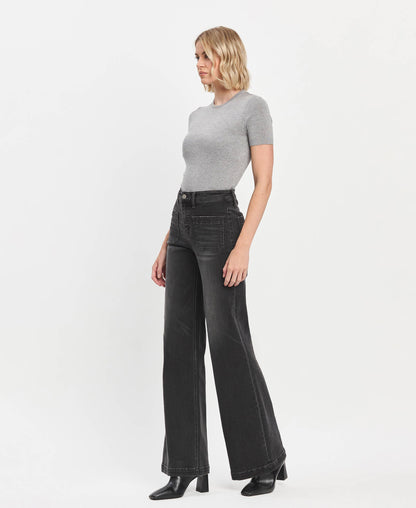 VERVET by FLYING MONKEY - HIGH RISE WIDE TROUSER JEANS