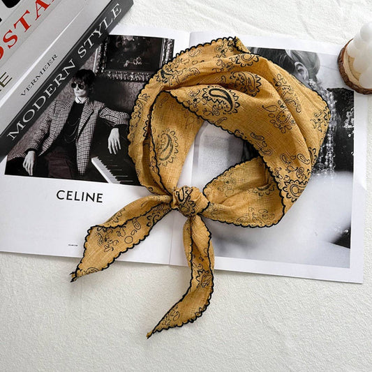 Paisley Print Triangle Scarf with Lace Edge