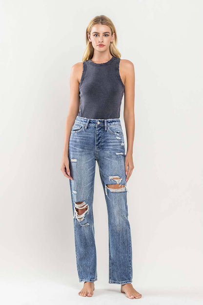 FLYING MONKEY - HIGH RISE DISTRESSED STRAIGHT JEANS