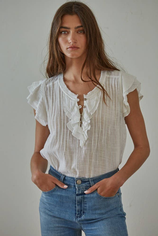 By Together - L6502 | Cotton Linen Ruffle Top