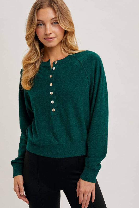 HALF-BUTTON KNIT SWEATER